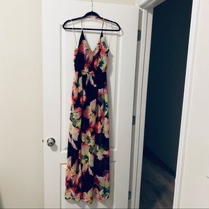 LUSH Floral Print Halter Maxi Dress w/ Slit